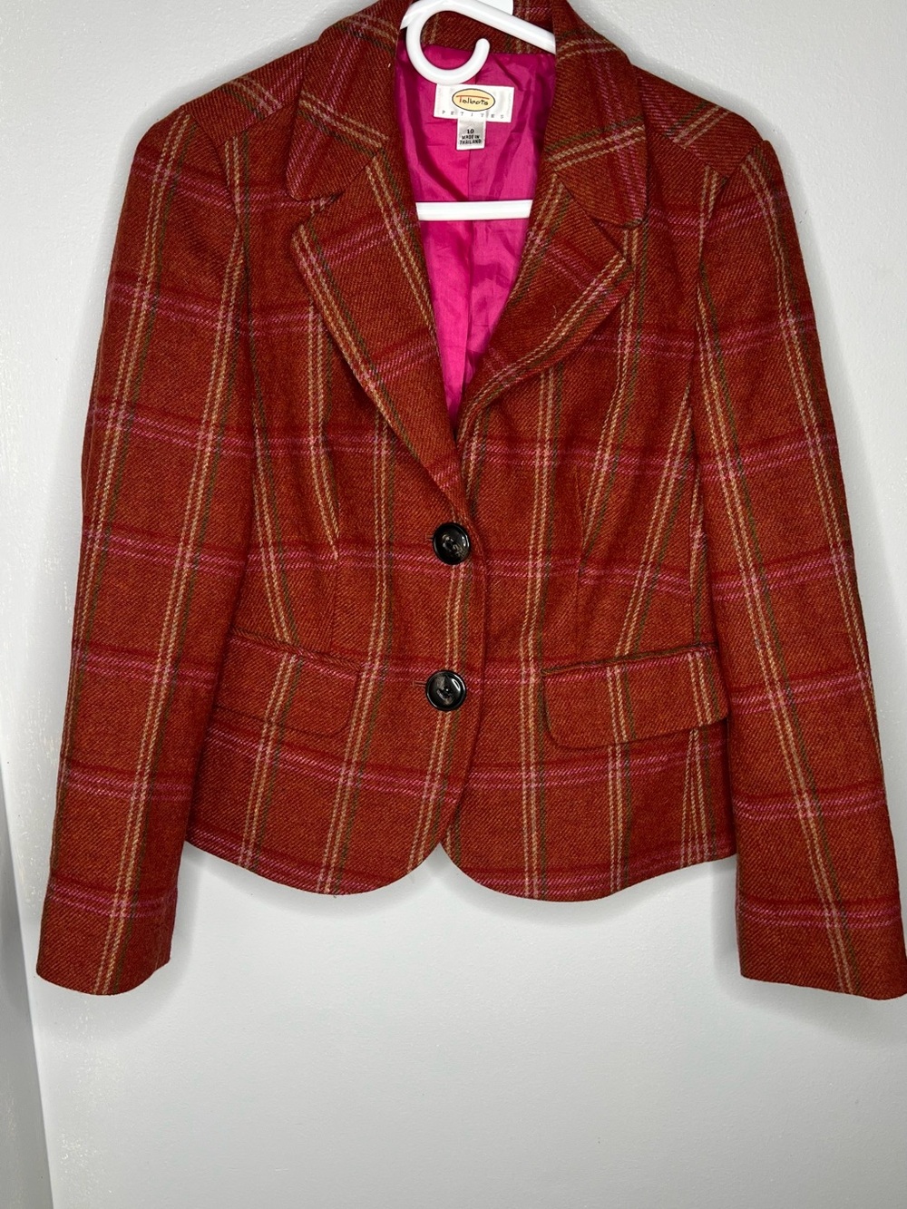 Talbots Red Plaid Wool Blend Tailored Blazer